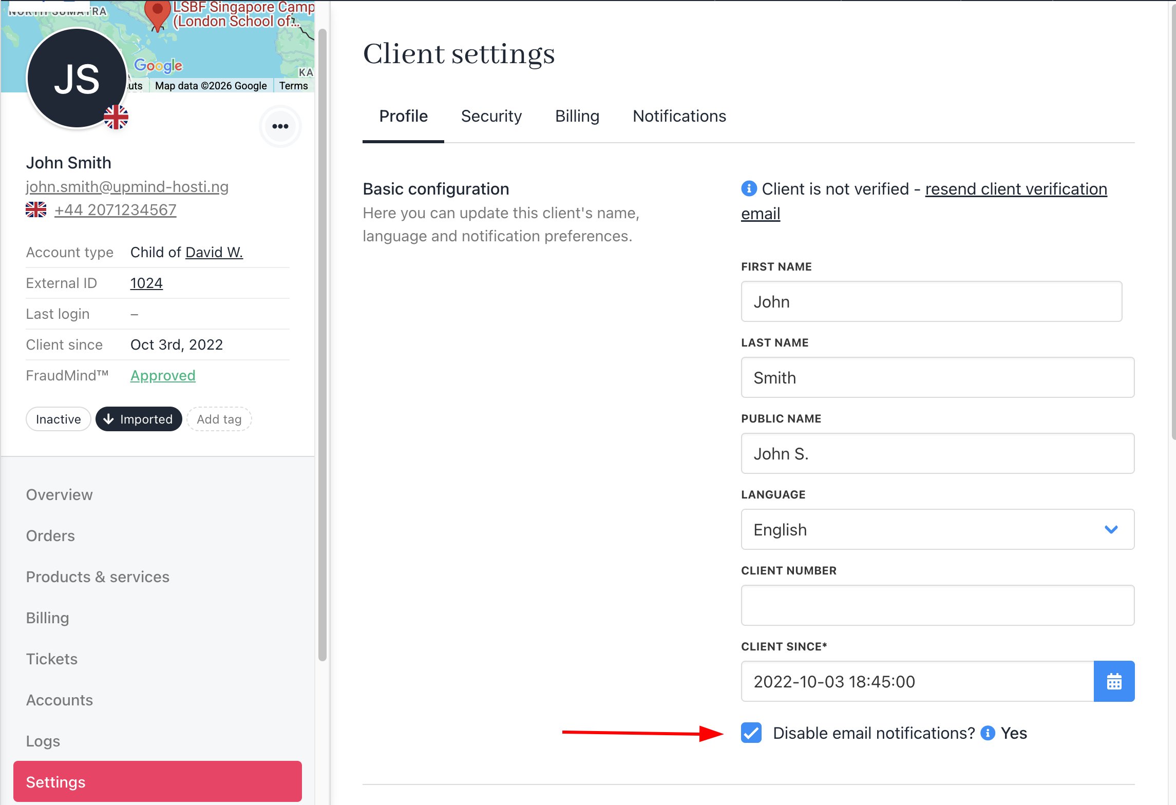 Disable email notifications