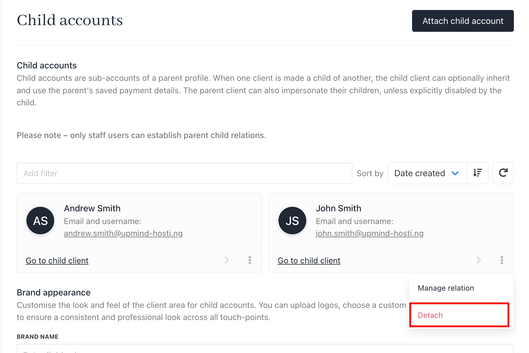 Detach Child Account