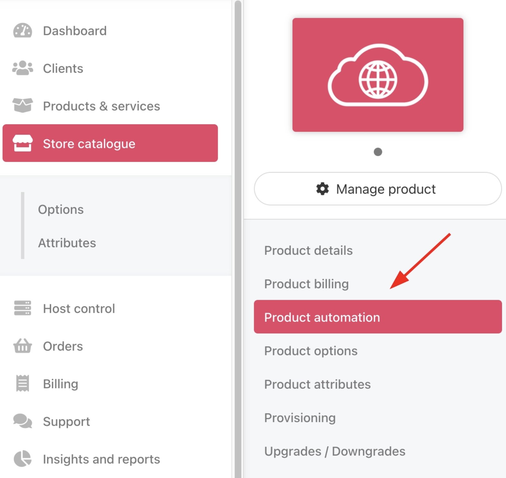 Product Catalogue > Chosen Product or Service > Product Automation