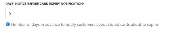Days’ notice before credit card expiry notification
