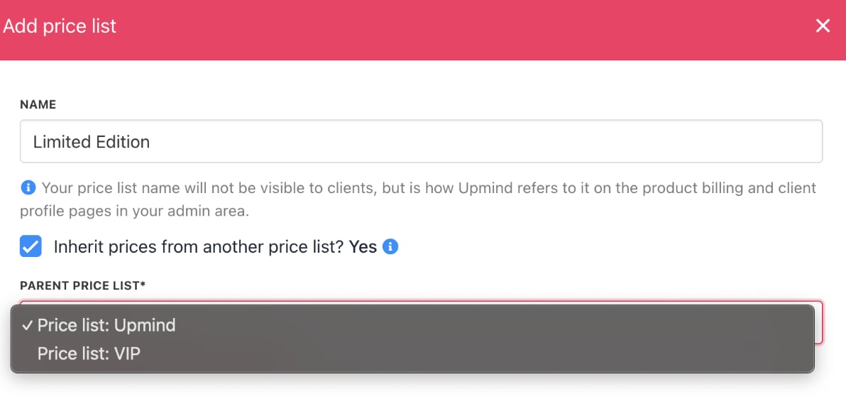 Check box to inherit prices