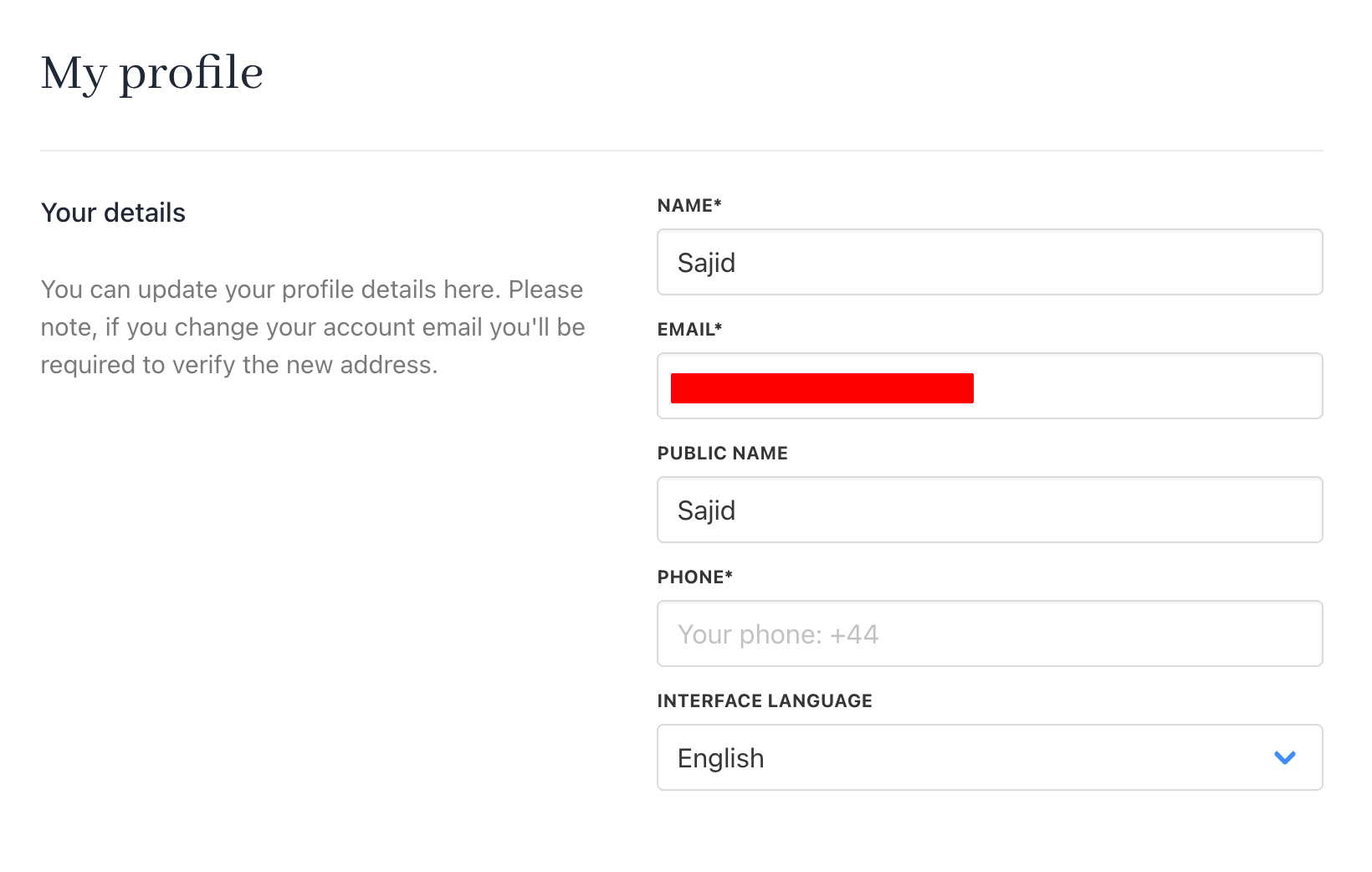 My profile settings
