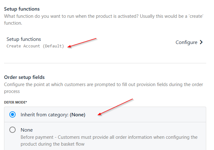 Choose setup functions and order setup fields