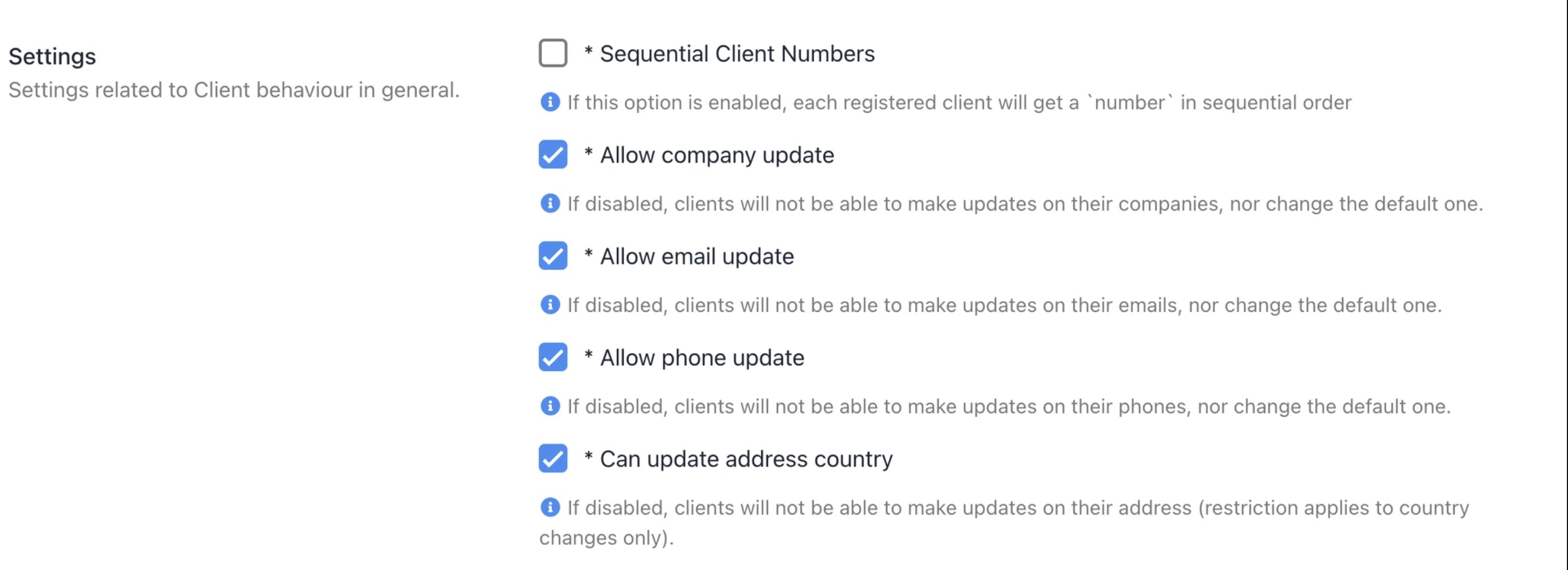 General client settings