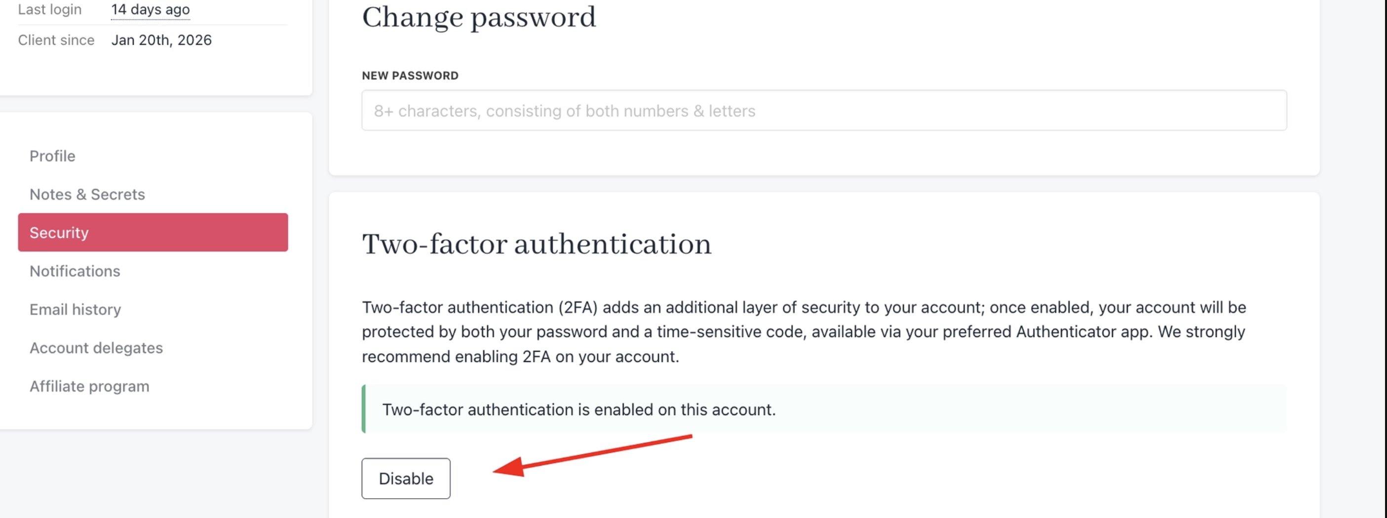 Disable 2FA
