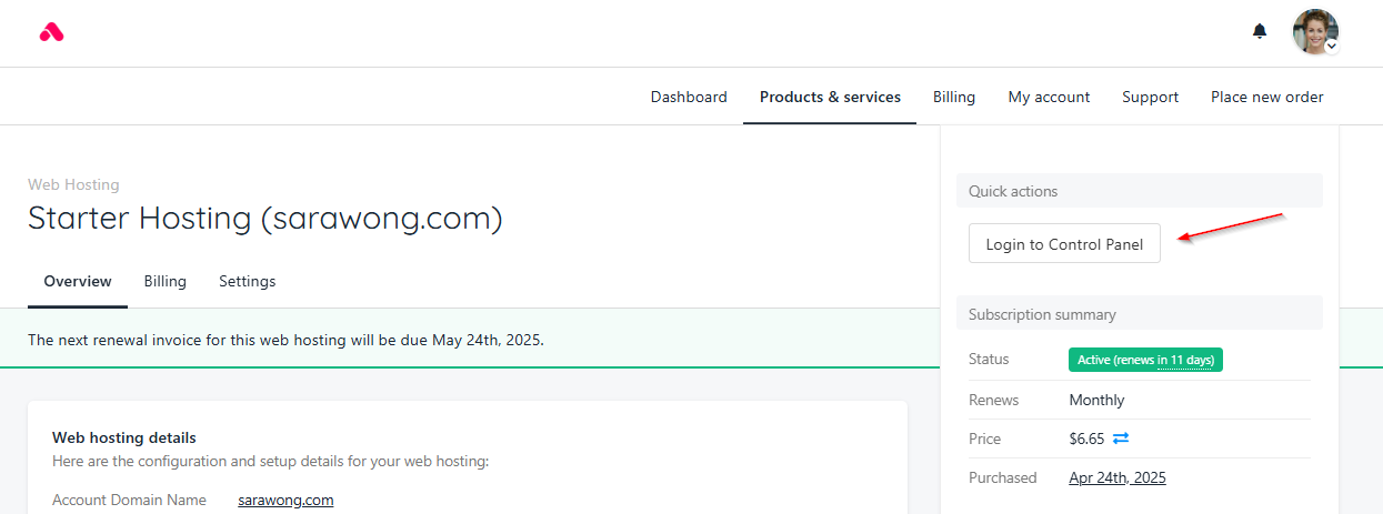 Client control panel login