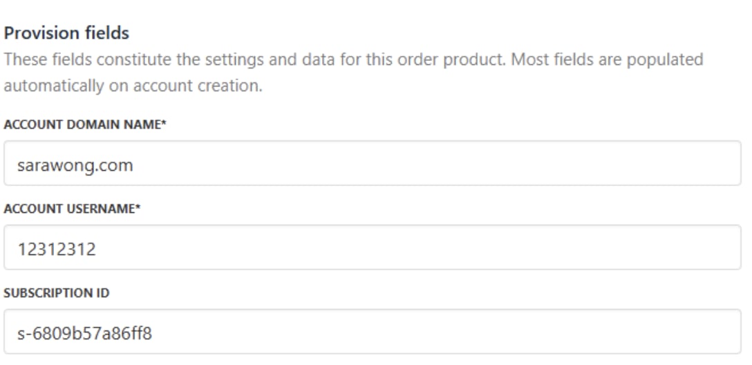 Provision fields for Web hosting