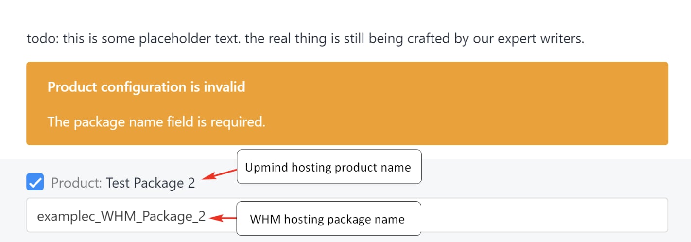 Paste in the WHM package name