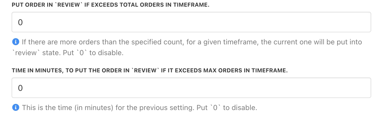 Put order in review if total value is exceeded in a certain timeframe
