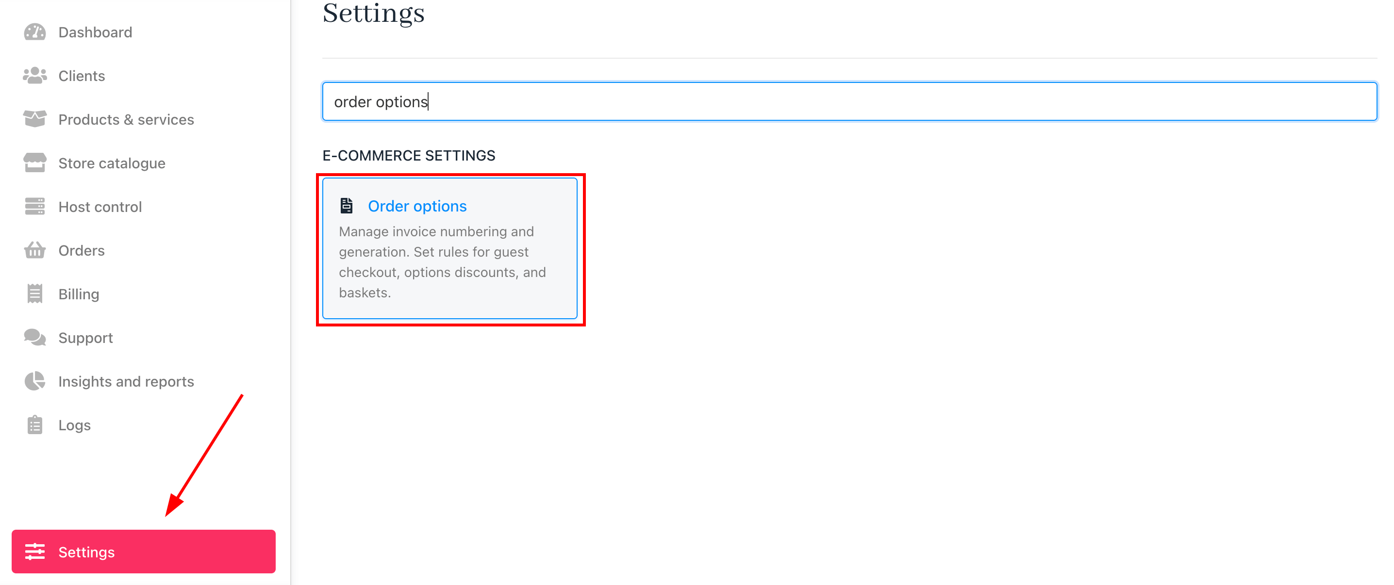 Settings > Order options
