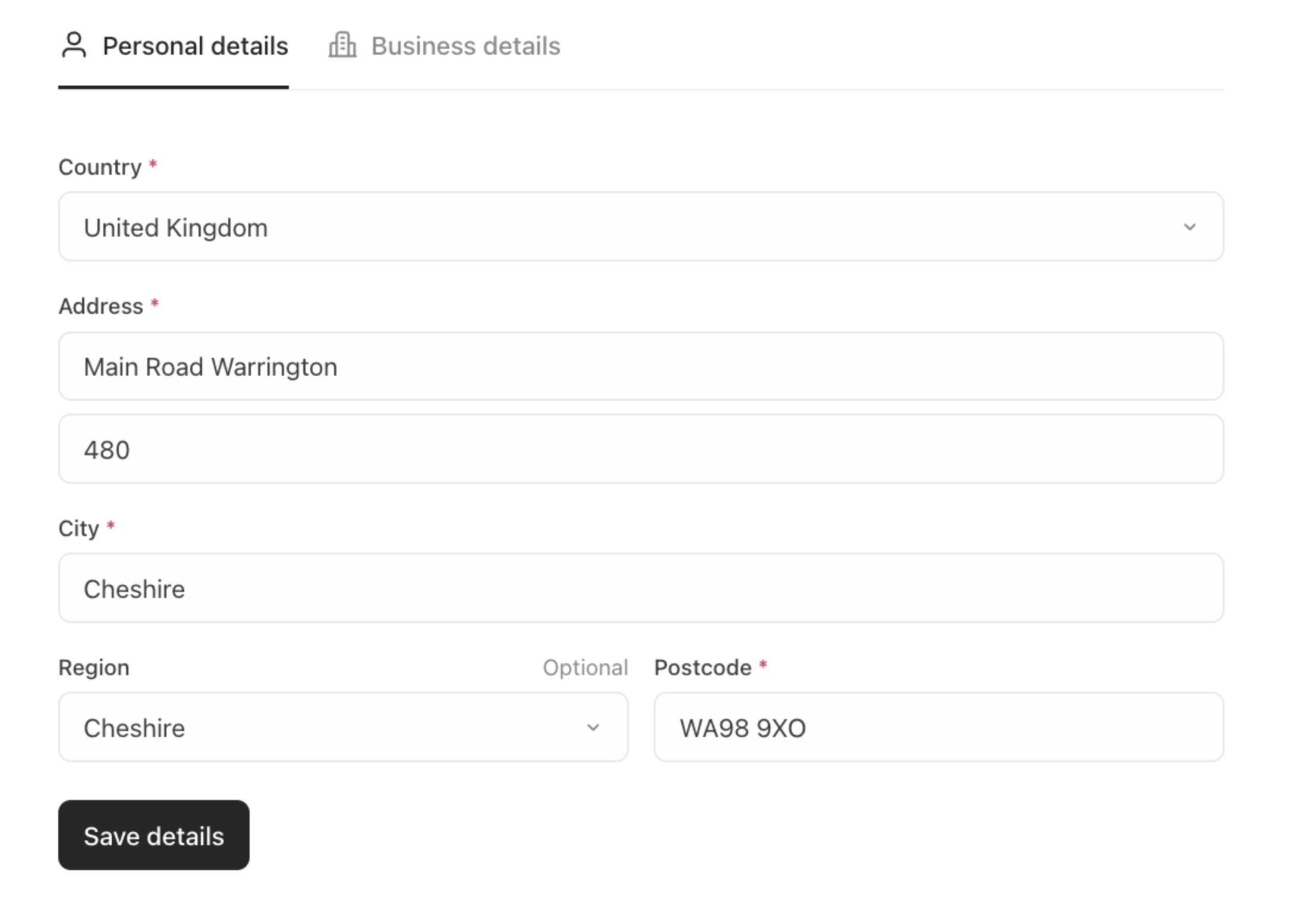 Cart 2.0 personal billing details