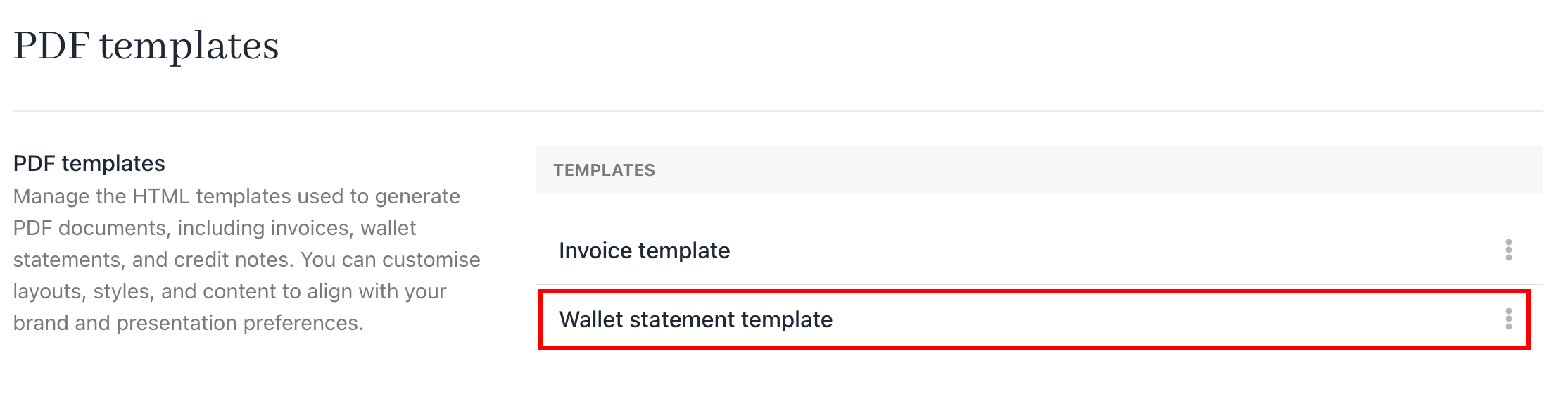 Wallet statement template