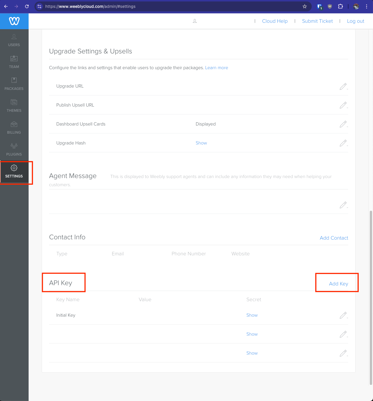 Settings > API Key > Add Key