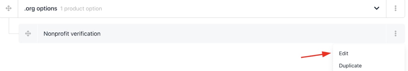 Edit or delete product option