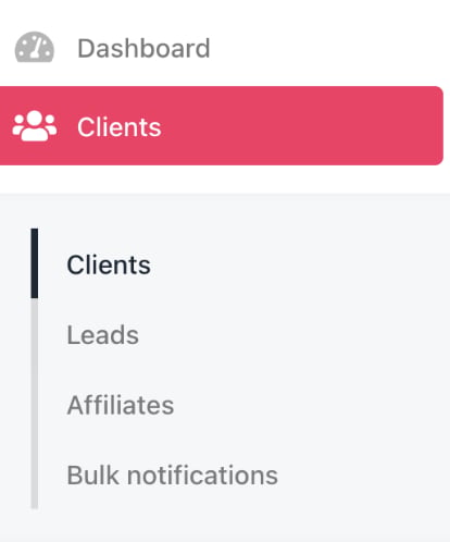 Dashboard > Clients