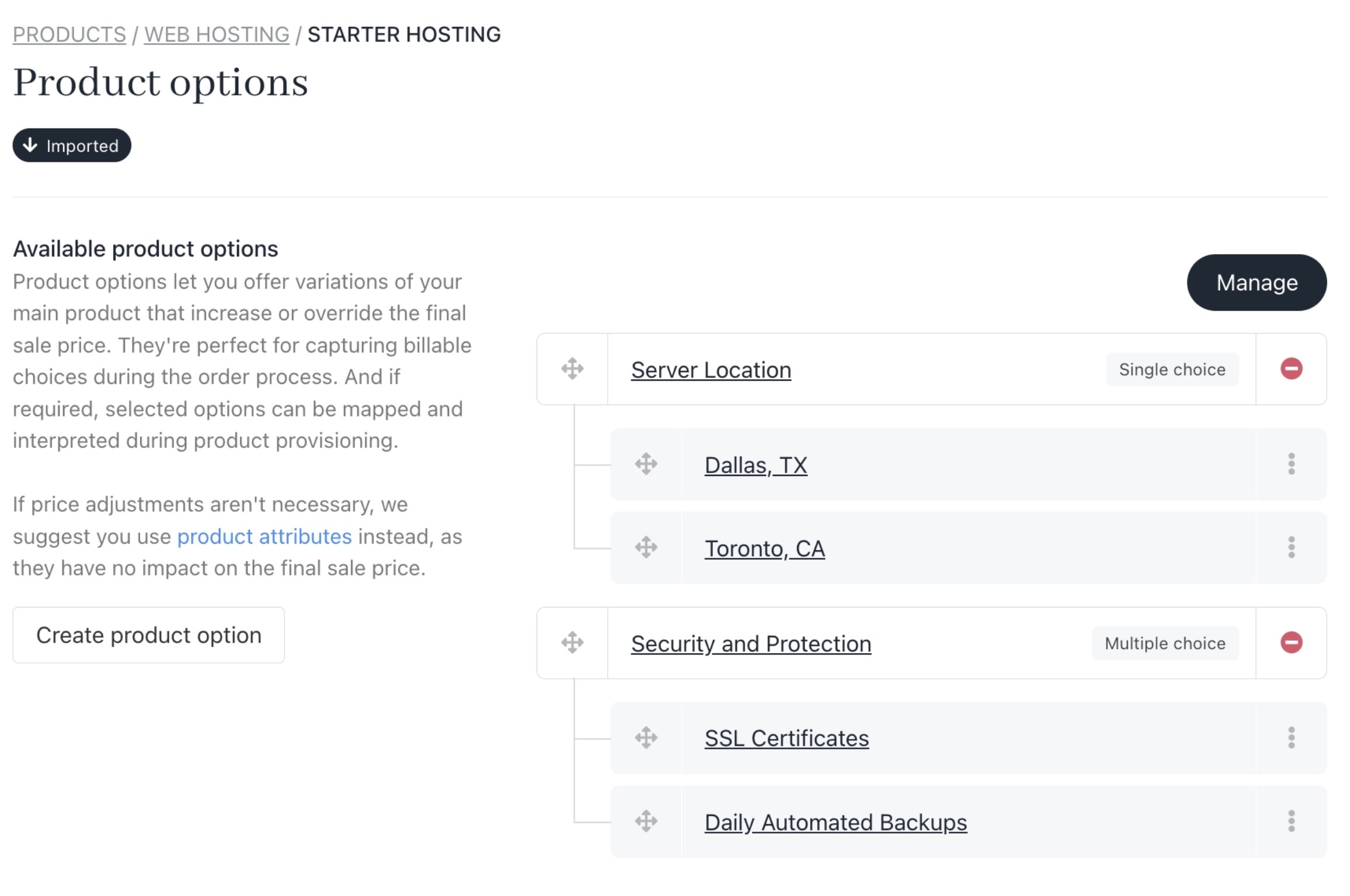 Add product options