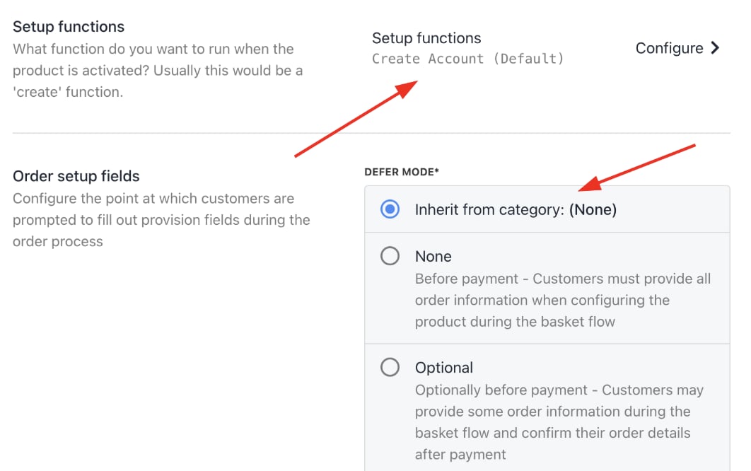 Setup functions and order setup fields
