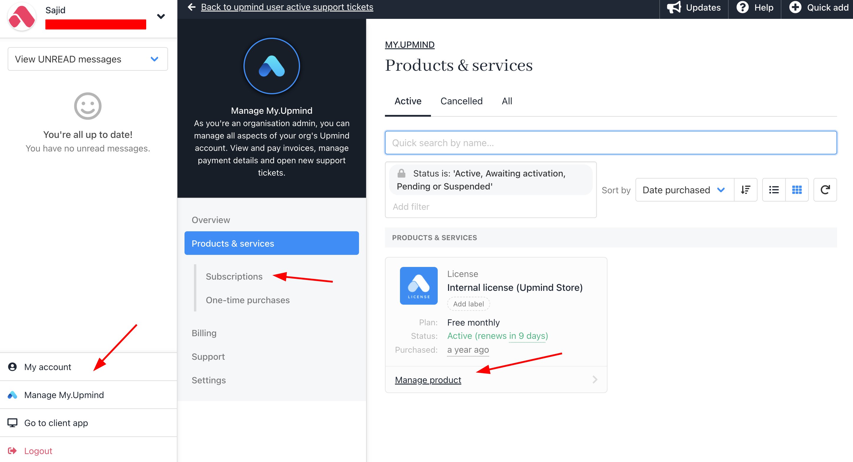 Manage My.Upmind > Products and Services > Manage Product