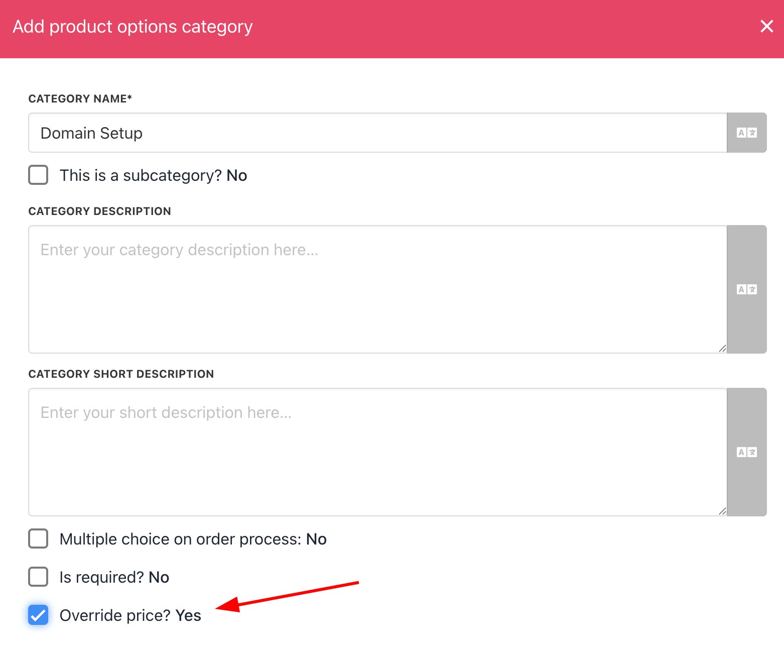 Add product options category