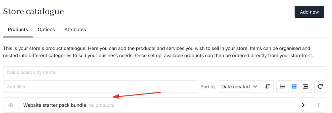Category on the product catalogue page