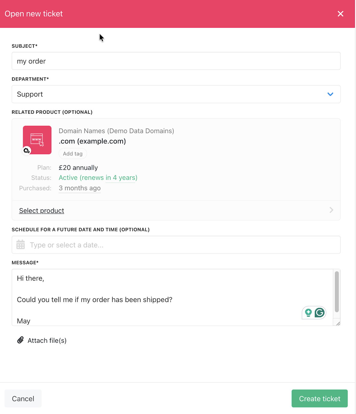 Click Create ticket