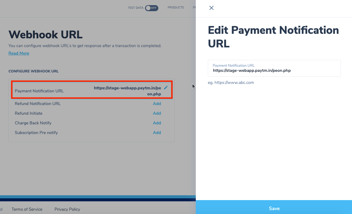 Upmind webhook URL