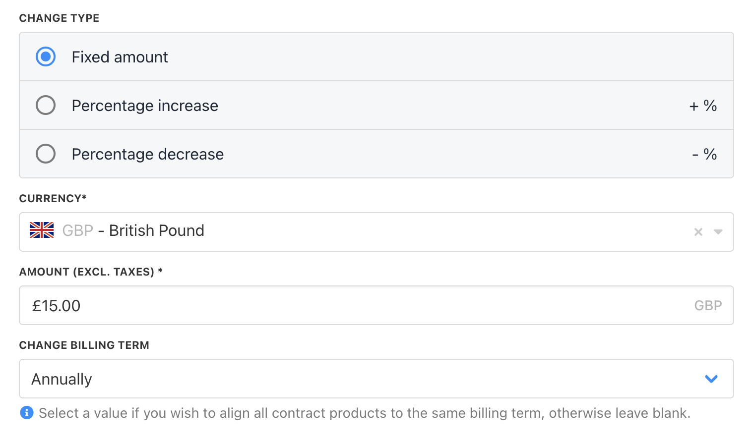 Change price or billing term