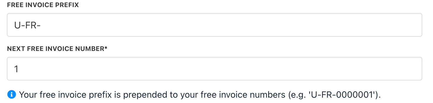 Prefix and number for free invoices