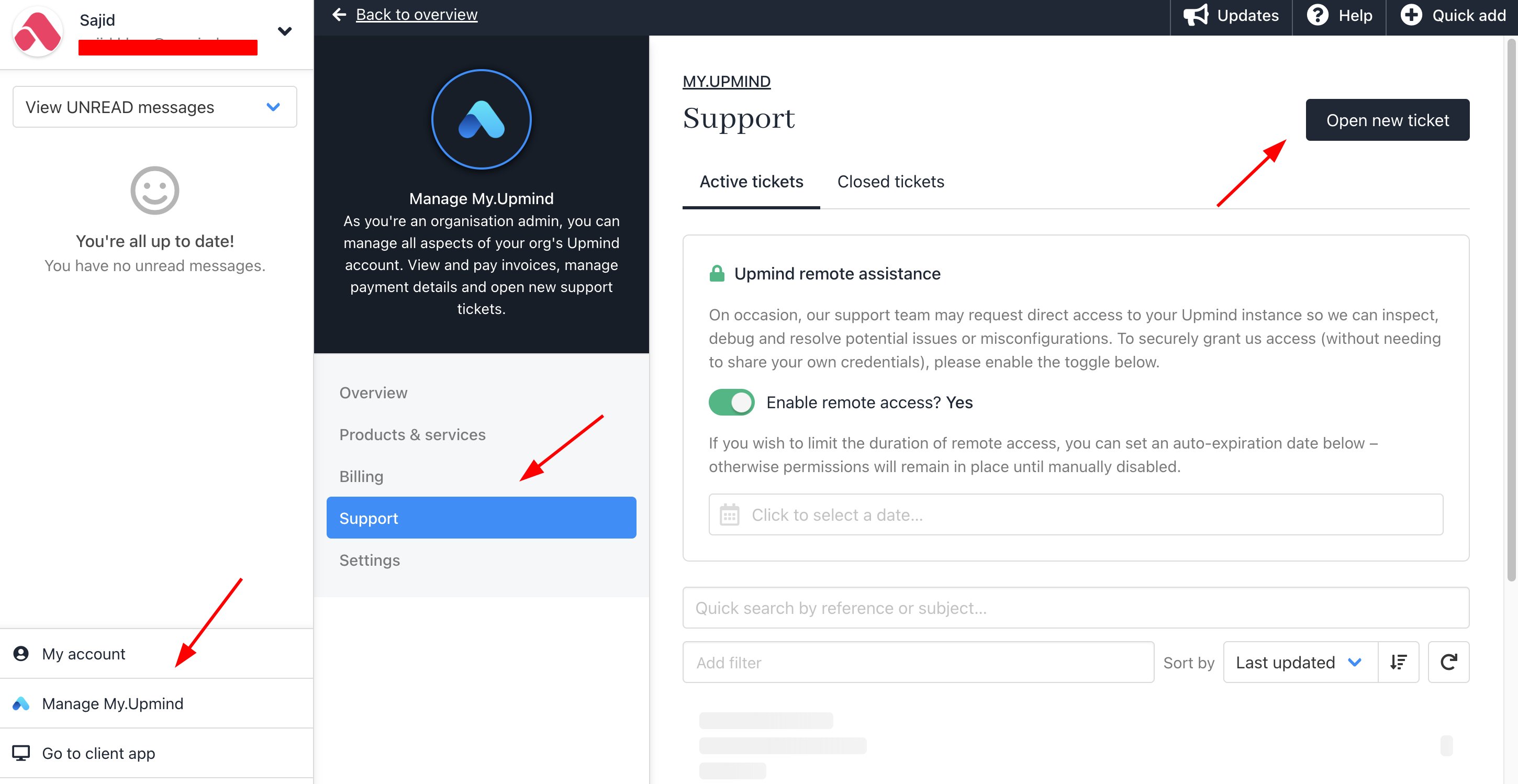 Manage My.Upmind > Support