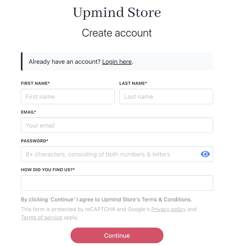 Registration page