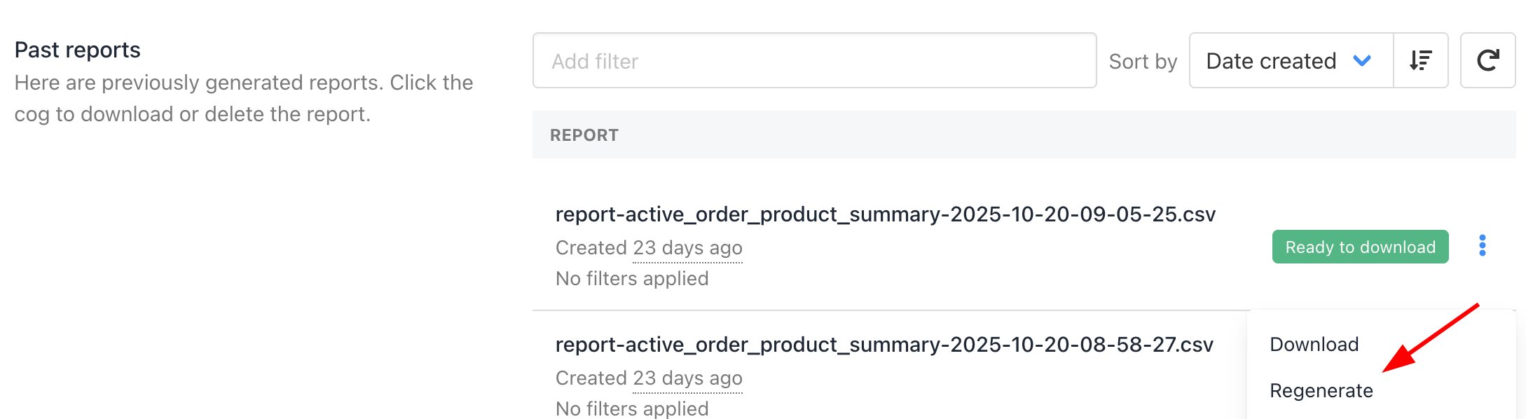Regenerate report