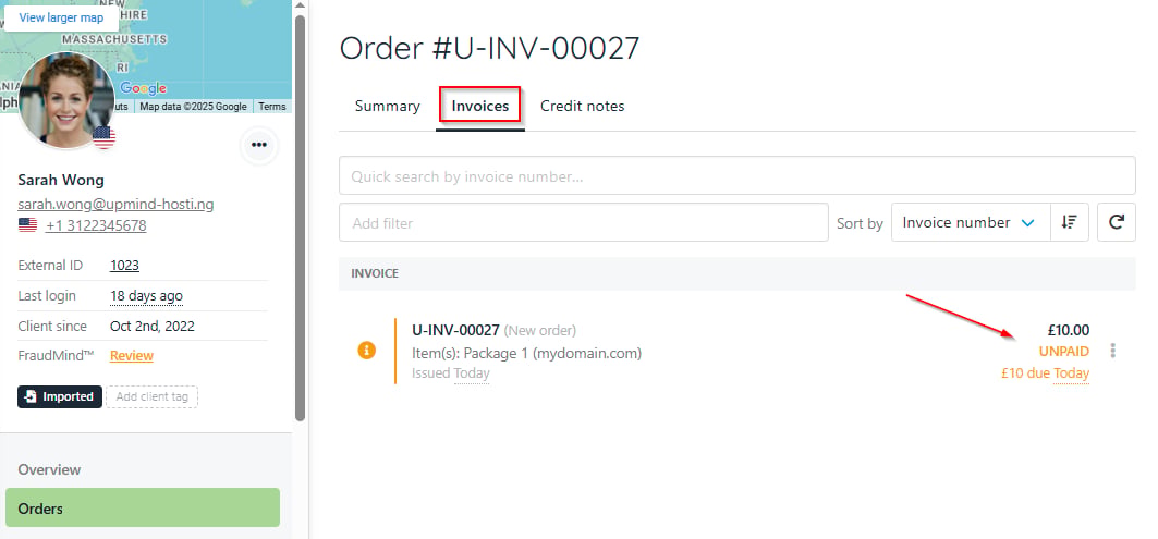 Select invoice and the order