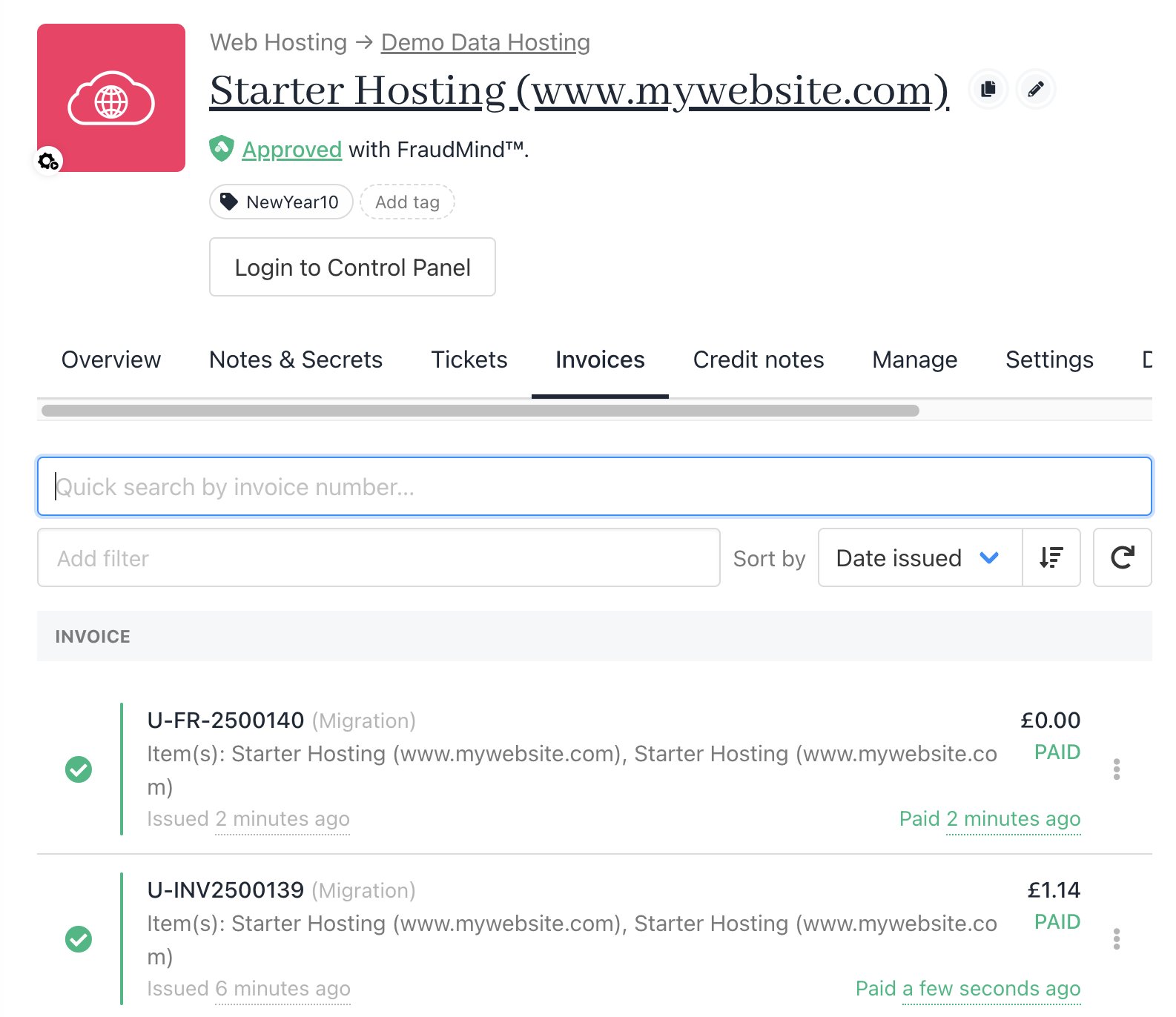 New invoice created