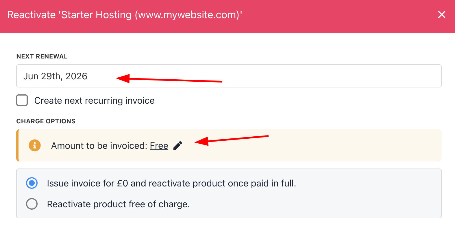 Select renewal date and price