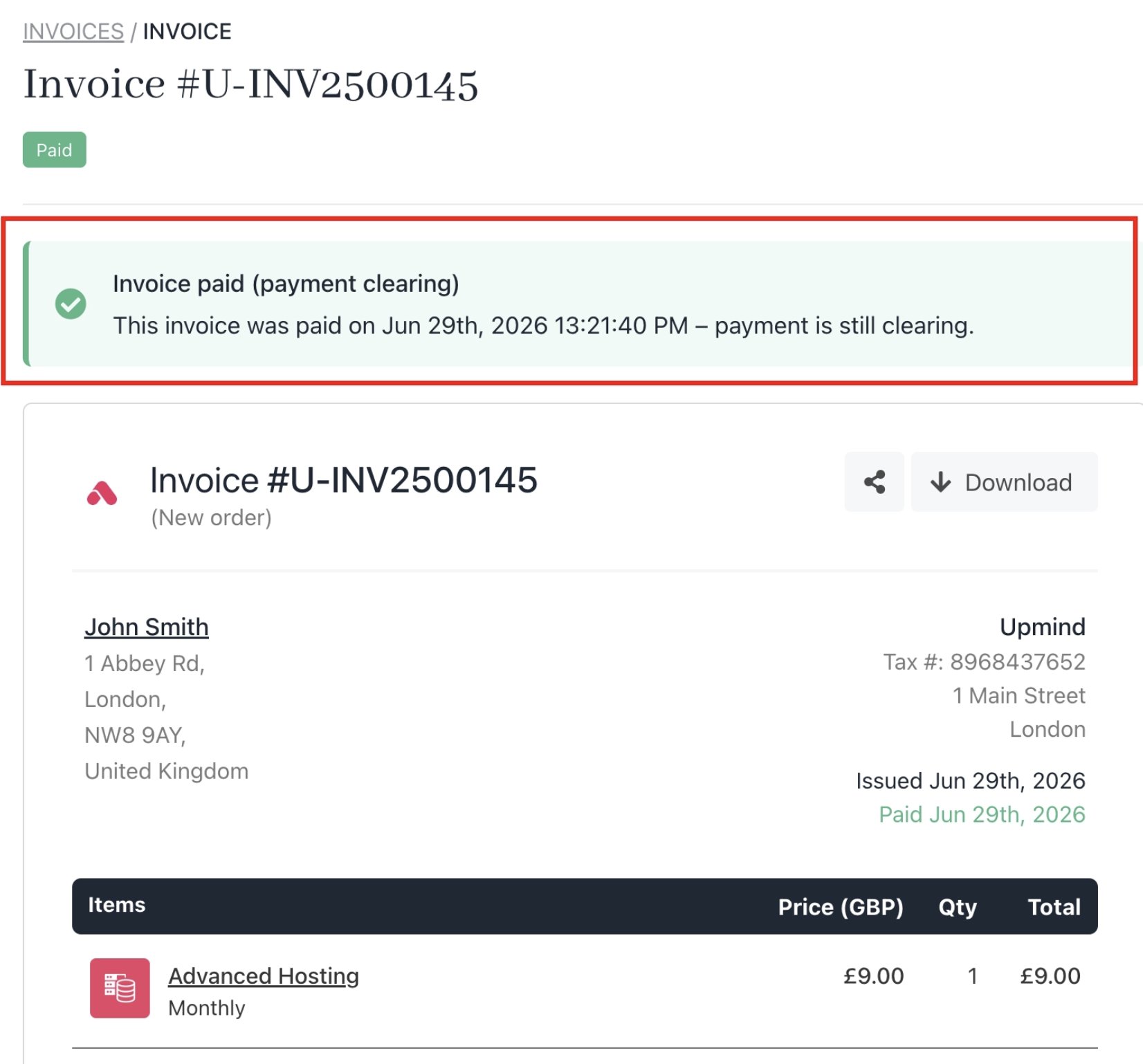 Invoice paid with an offline payment provider
