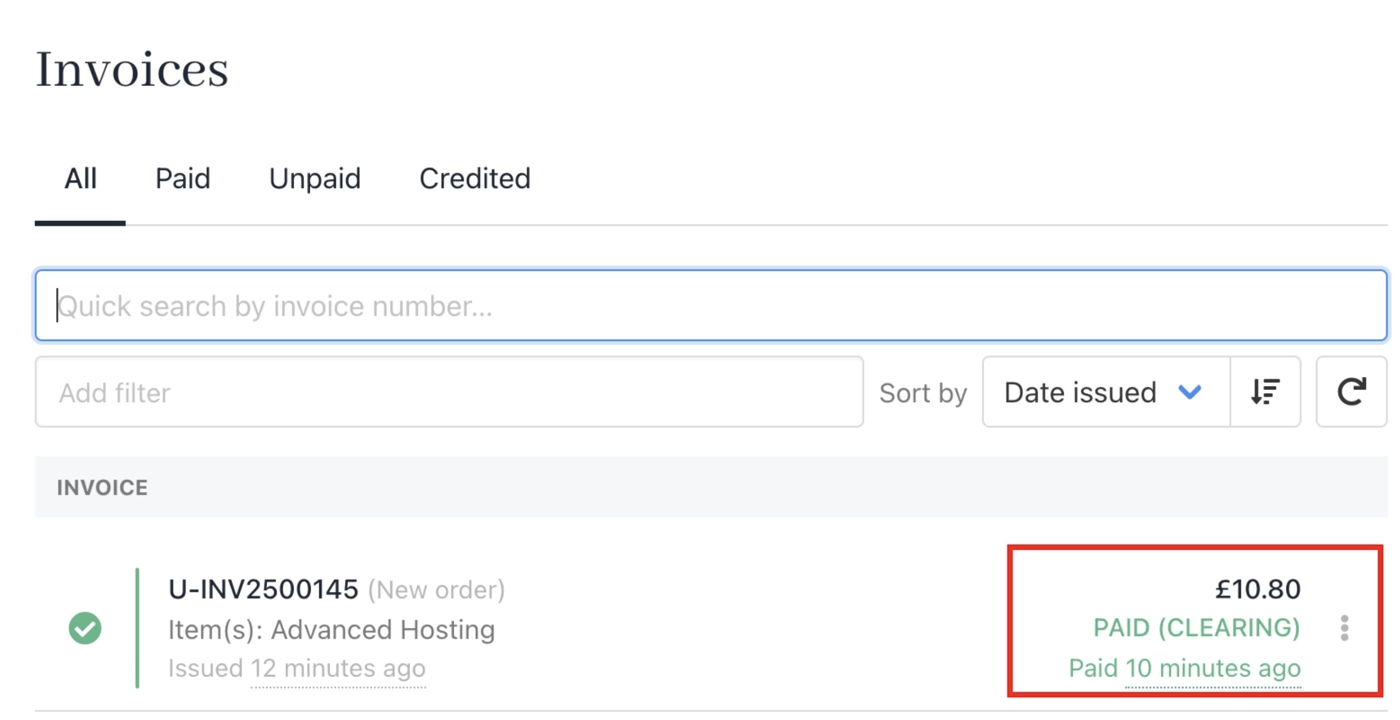 Paid (clearing) status