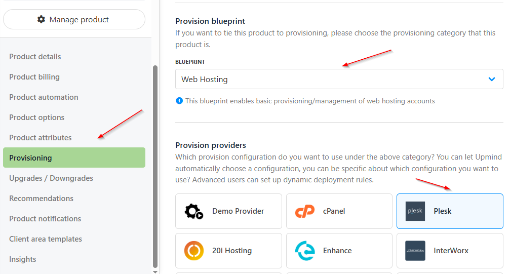 Choose the provision blueprint and provider