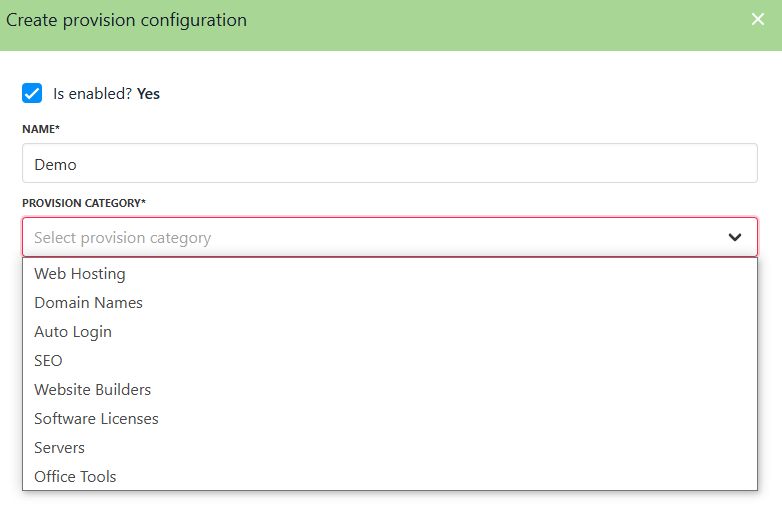 Provision categories