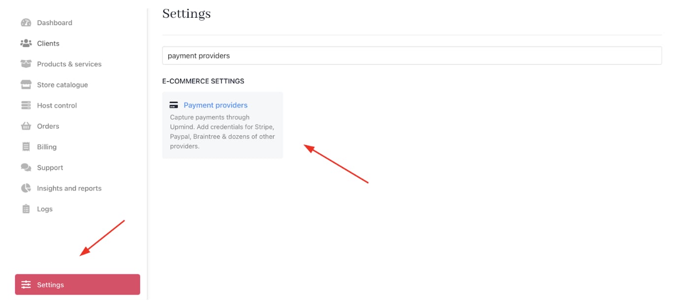 Settings > E-commerce Settings > Payment Providers