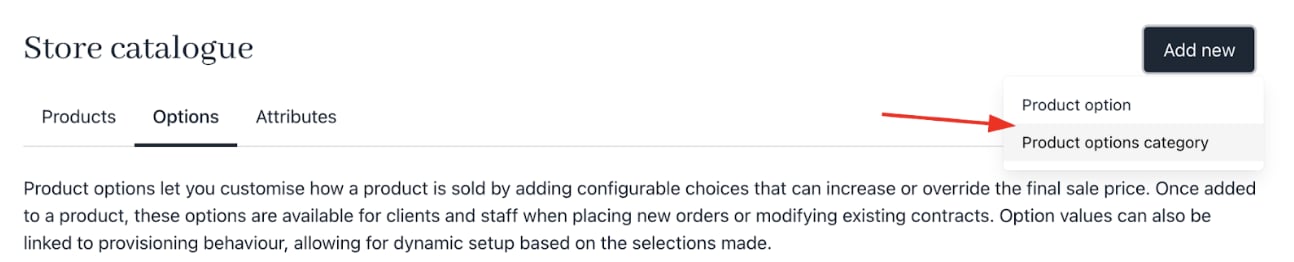 Add a new product option category