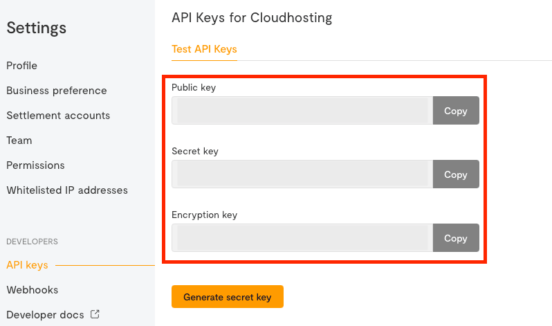 Developer > API Key