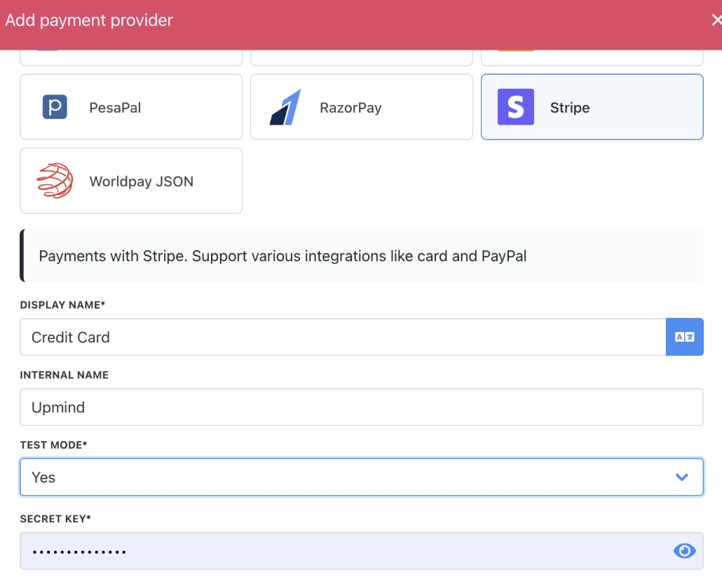 Enter payment provider details