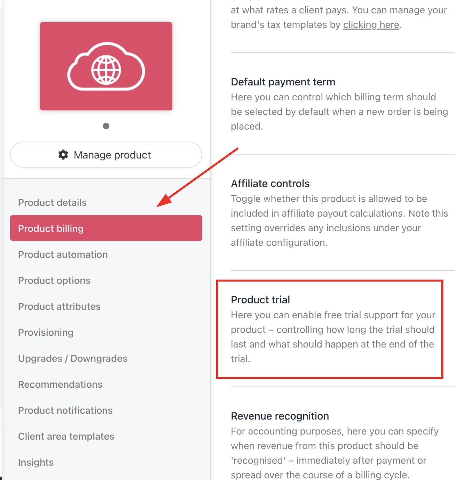 Product billing > Product trial