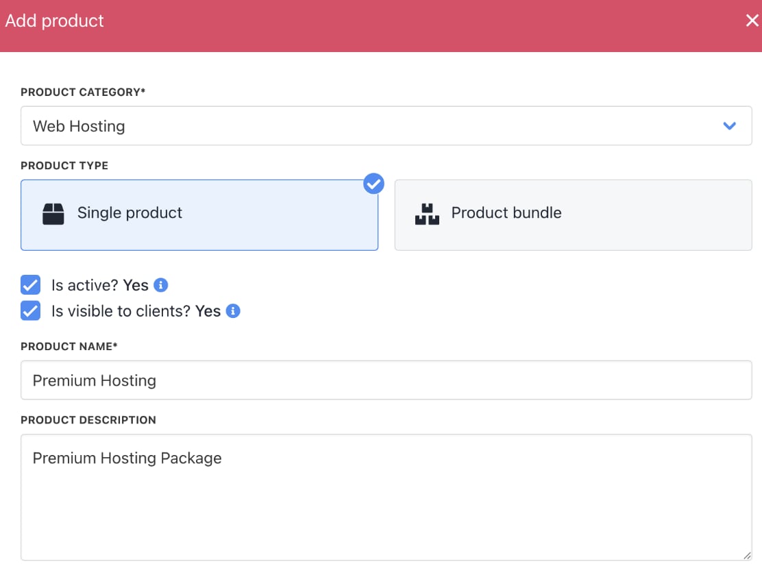 Fill in product details