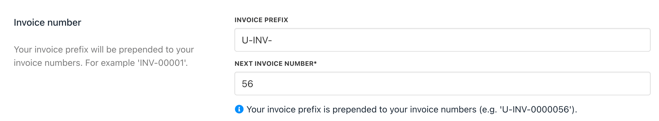 Invoice numbers and prefixes
