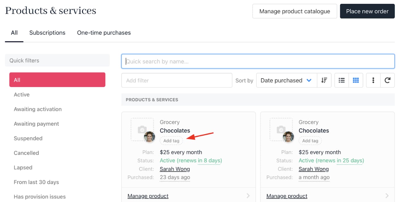 Add tag from product & services