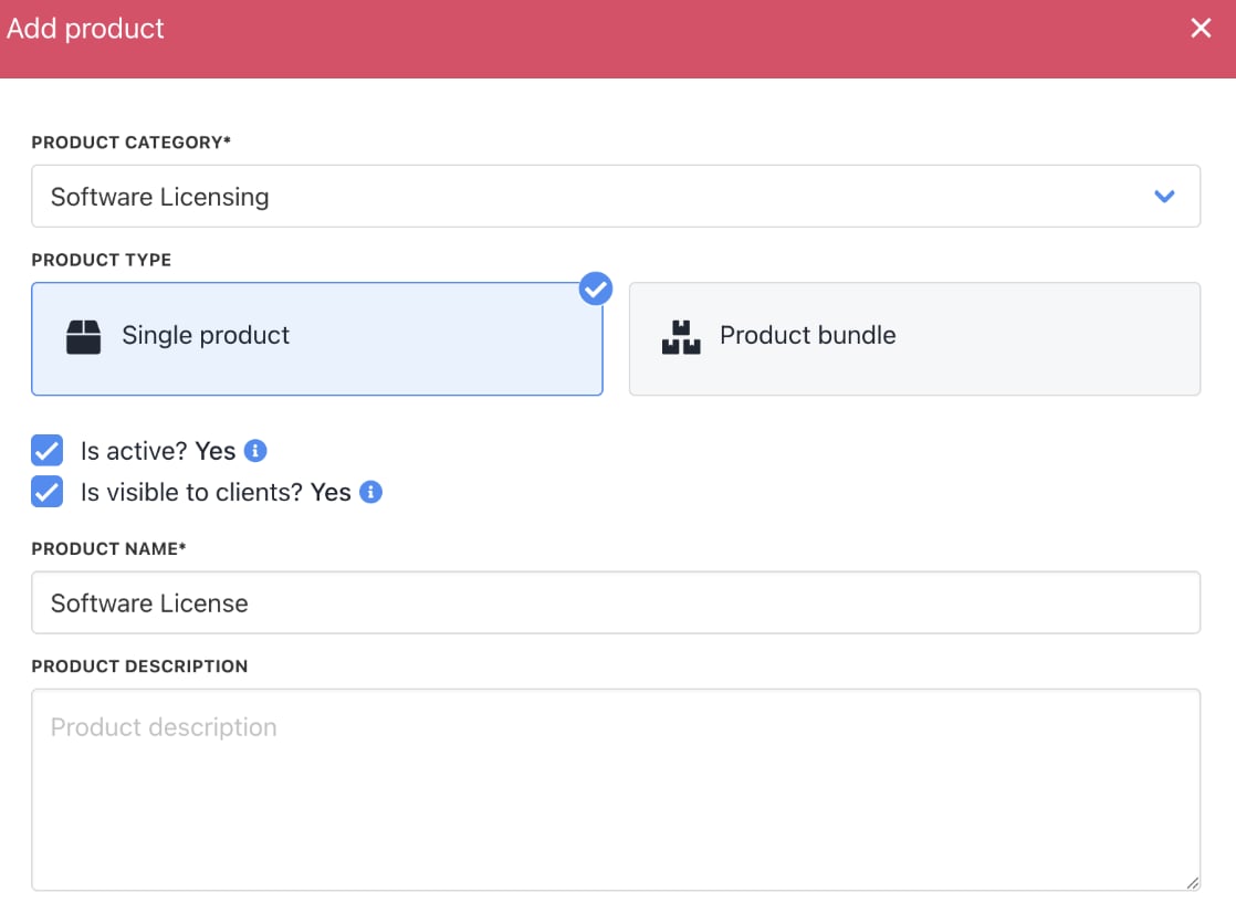 Fill in product details