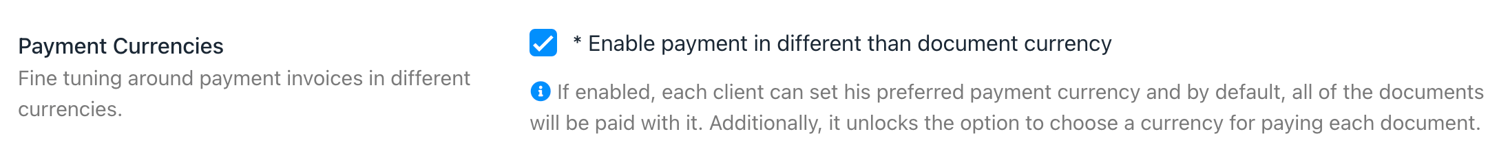 Different currency invoice payment