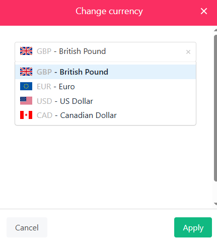 Select preferred currency