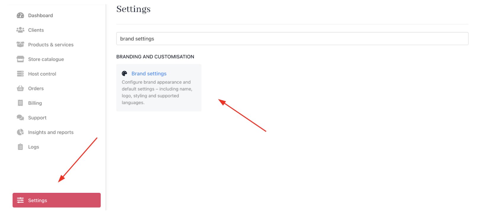 Settings > Branding and customisation > Brand settings